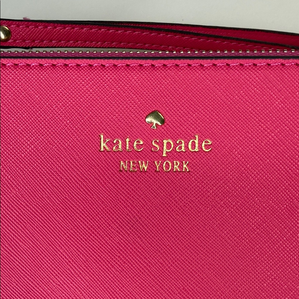 Kate spade hot pink gold crossgrain Leather wristlet wallet large - Picture 3 of 9